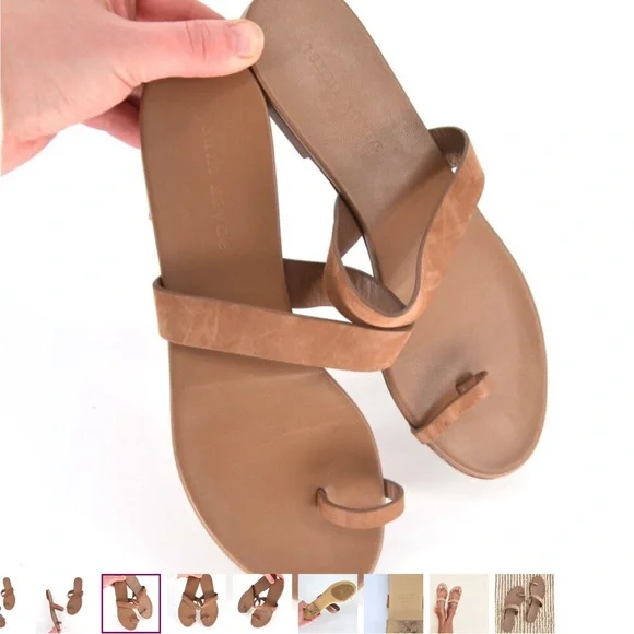 Jenni Kayne Oiled Leather Strap Sandals Toe Post Flats in Tan Women's 38 US 7.5 - Picture 6 of 6